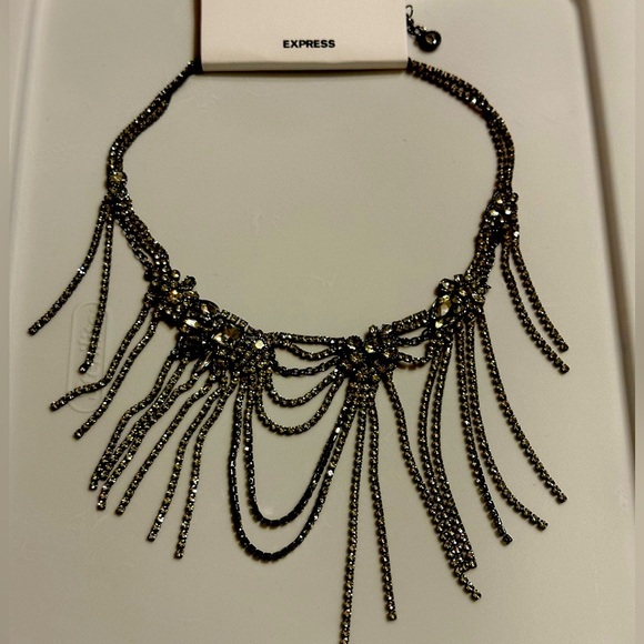 NWT Express Draped Fringe Chain Necklace in black - Picture 3 of 10